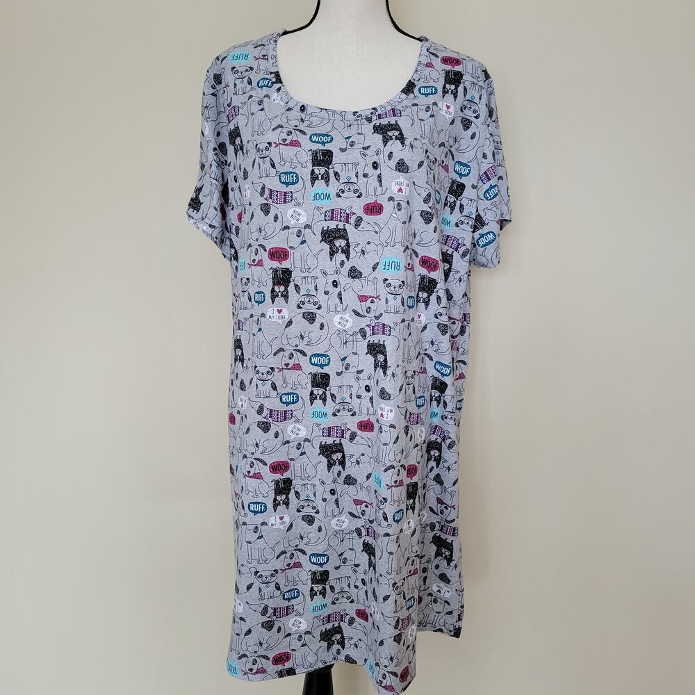Enjoynight Size XL Cute Dog Lovers Sleepshirt Short Sleeve Pullover Gray